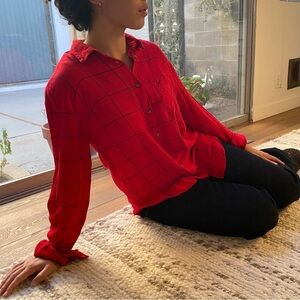 And Away Red Plaid Button-Down Shirt, Size S